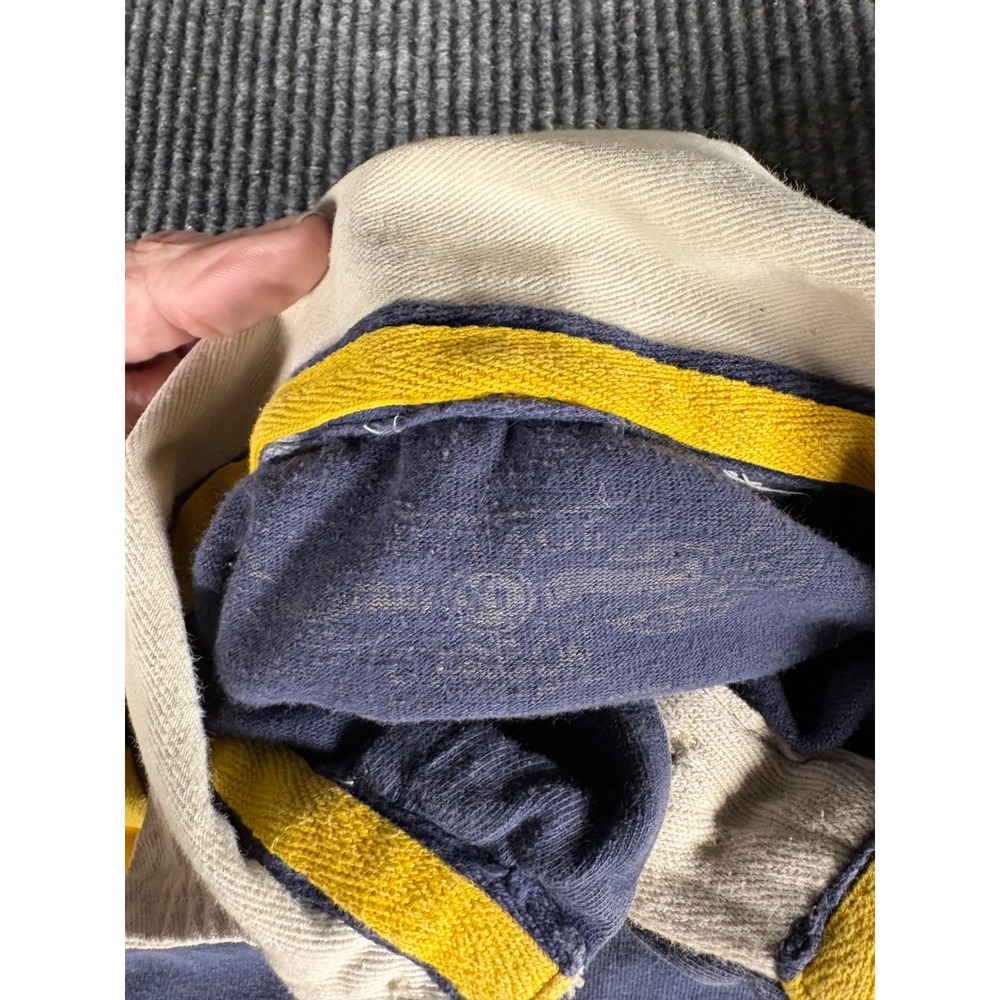 Vintage Gap Mens Rugby Shirt Navy Blue Yellow Striped Long Sleeve Size L Patch 4 - Picture 4 of 5